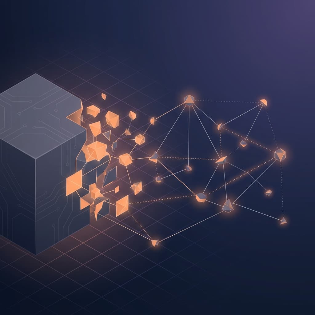 Architecture illustration comparing microservices and monolith tradeoffs for startup teams.